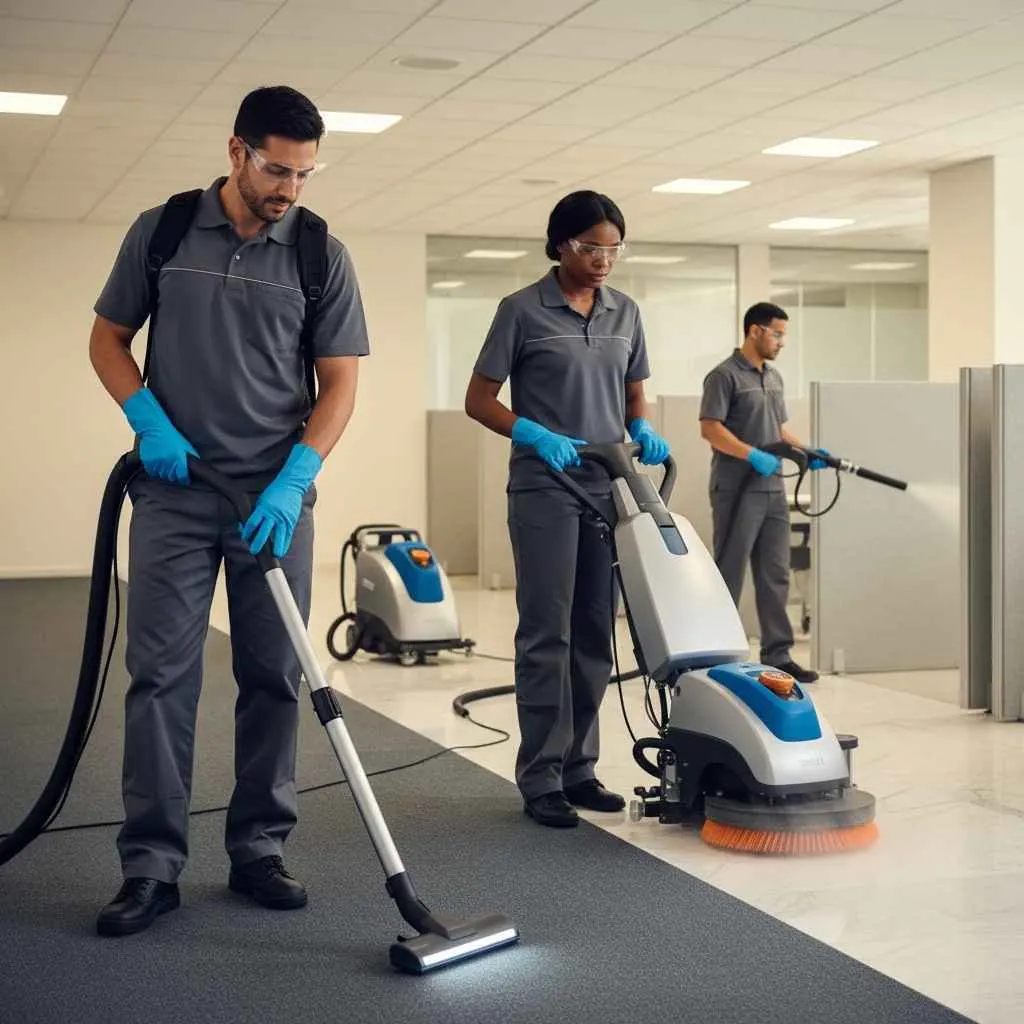 professional cleaners using advanced equipment